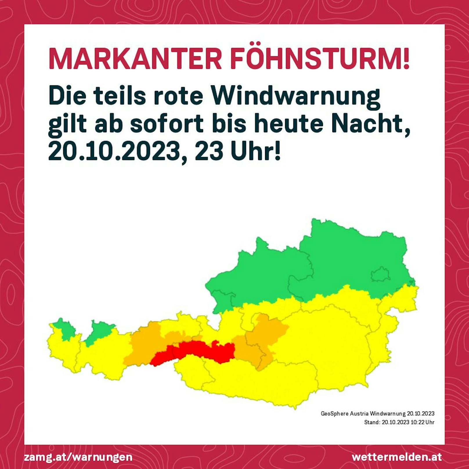 Warnstufe Rot aufgrund des Föhnsturmes.