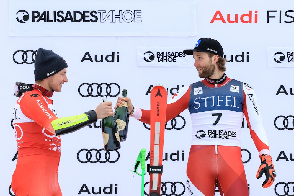 Marco Schwarz gewann den Riesentorlauf in Palisades Tahoe in der letzten Saison vor Marco Odermatt.