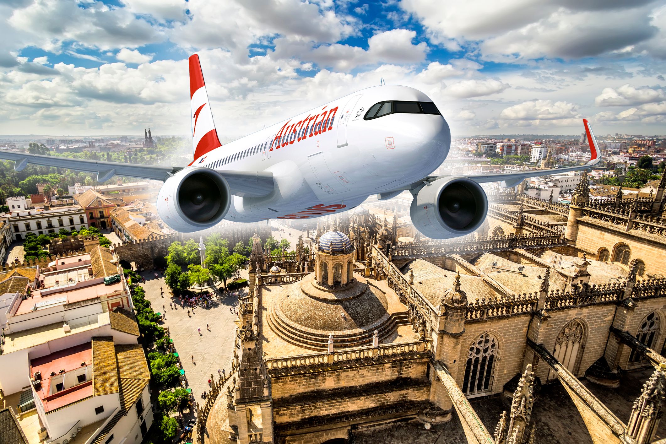 Panoramic view from the La Giralda tower of Seville Cathedral, Andalusia, Spain