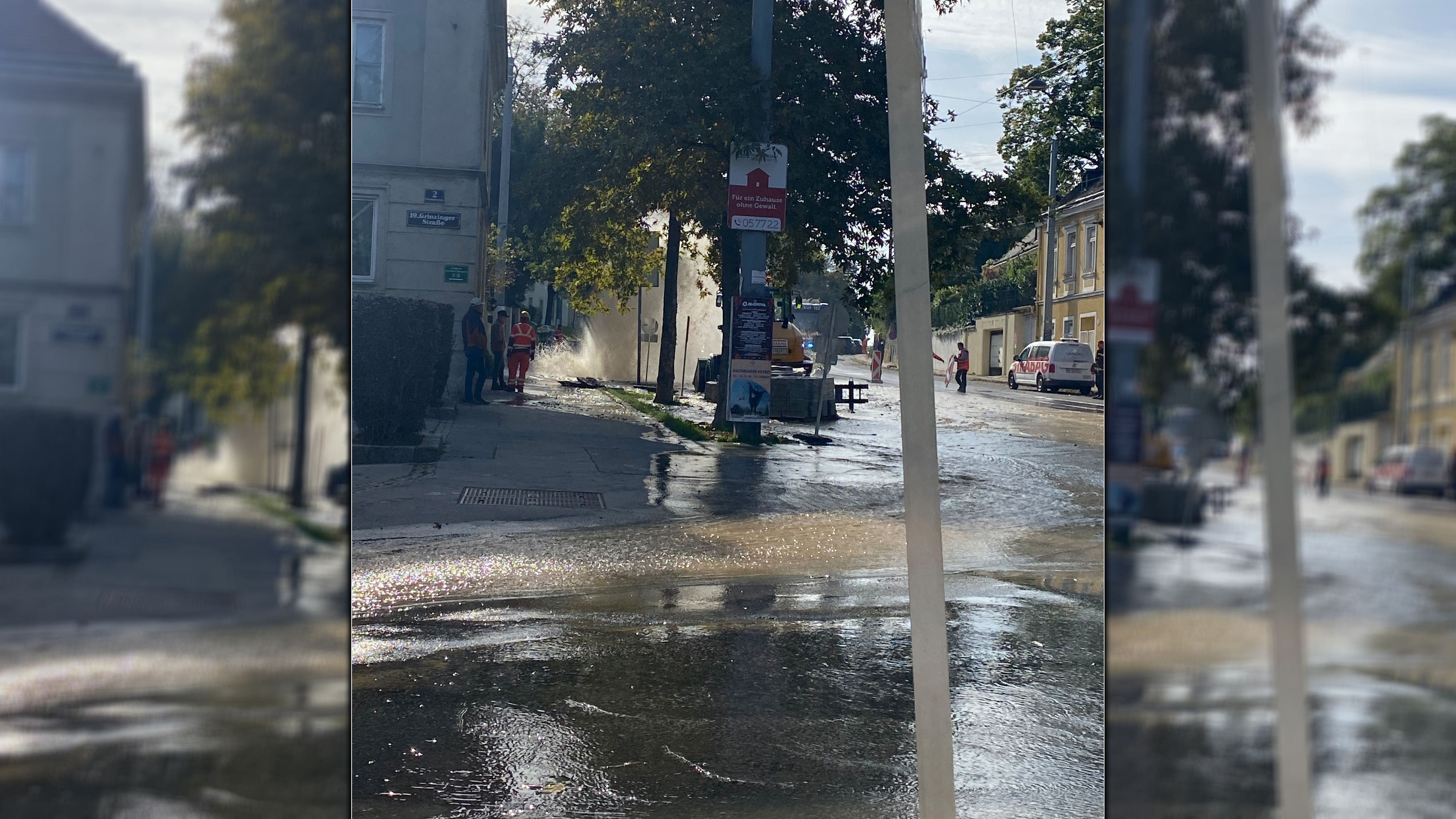 In der Grinzinger Straße kam es Montagmittag zu einem Schaden einer Wasserrohrleitung.