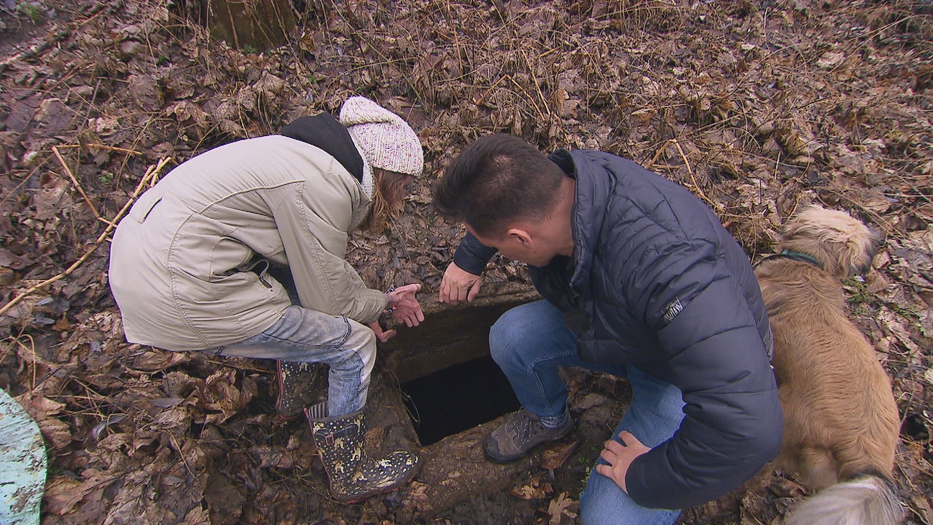 Die Wasserquelle im Wald wird begutachtet. 