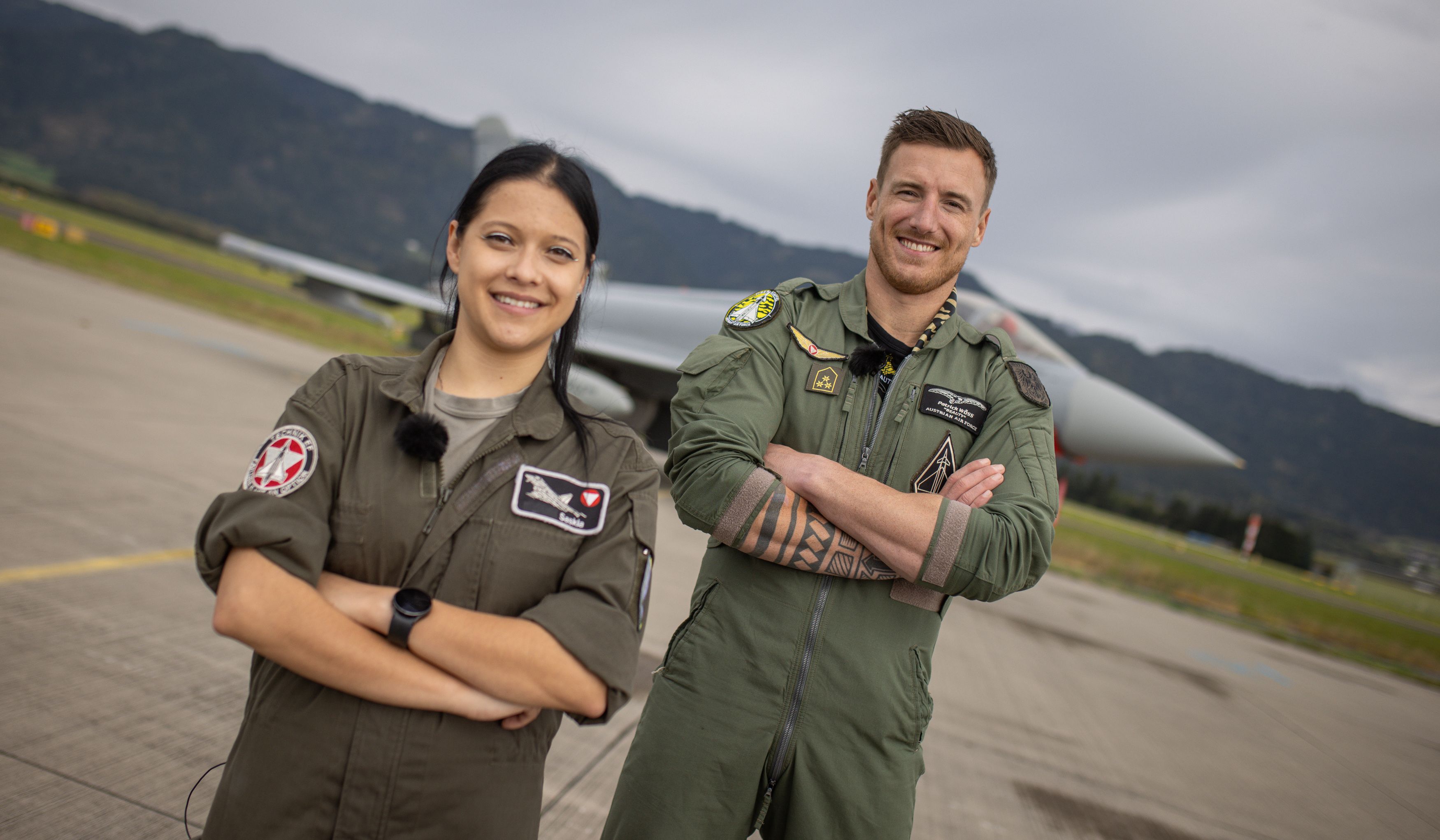 Kontrollorin Saskia und ﻿Hauptmann Patrick Wöss, Eurofighter-Pilot