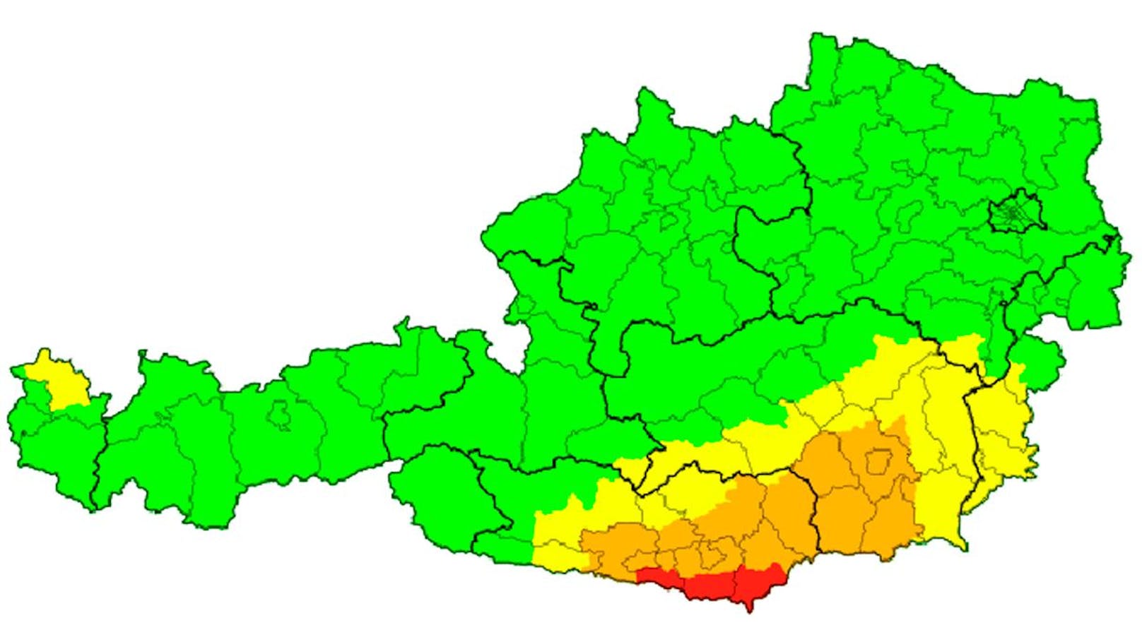 Die aktuelle Unwetterwarnlage in Österreich.