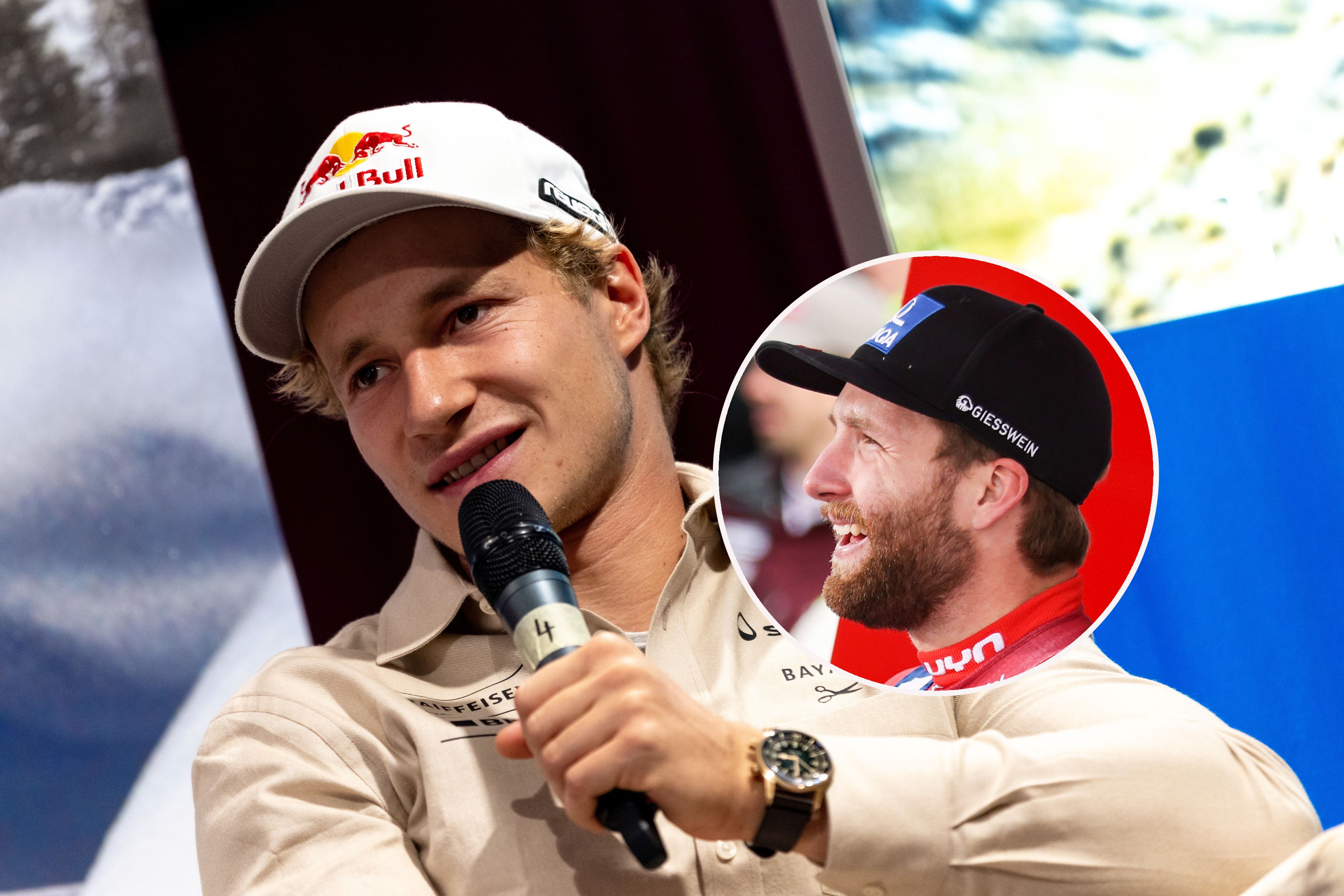 Marco Odermatt (l.) lag beim Abbruch-Rennen hinter Marco Schwarz auf Rang zwei.