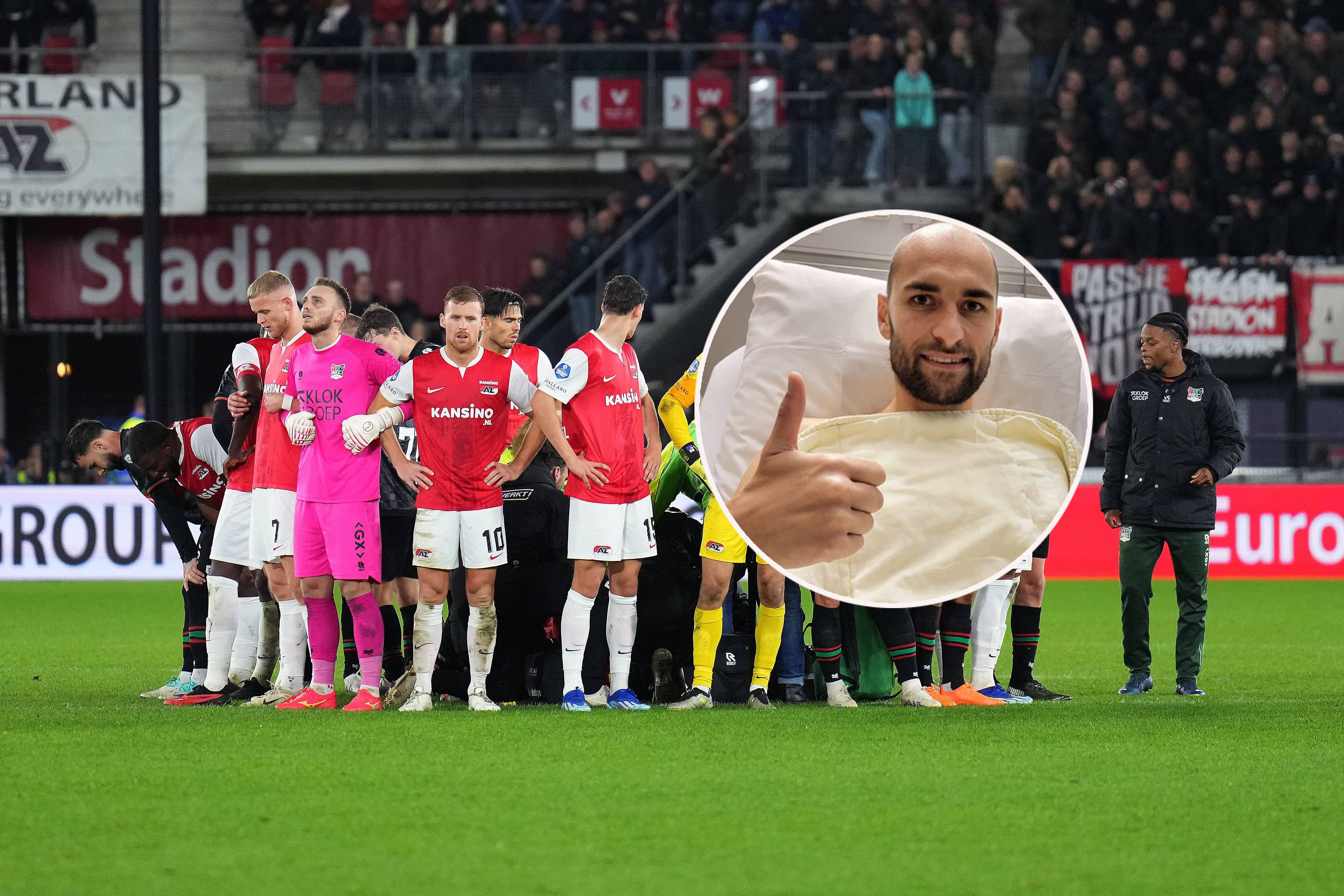 Spieler beider Teams bildeten einen Kreis um Dost – später gab der Stürmer selbst Entwarnung.