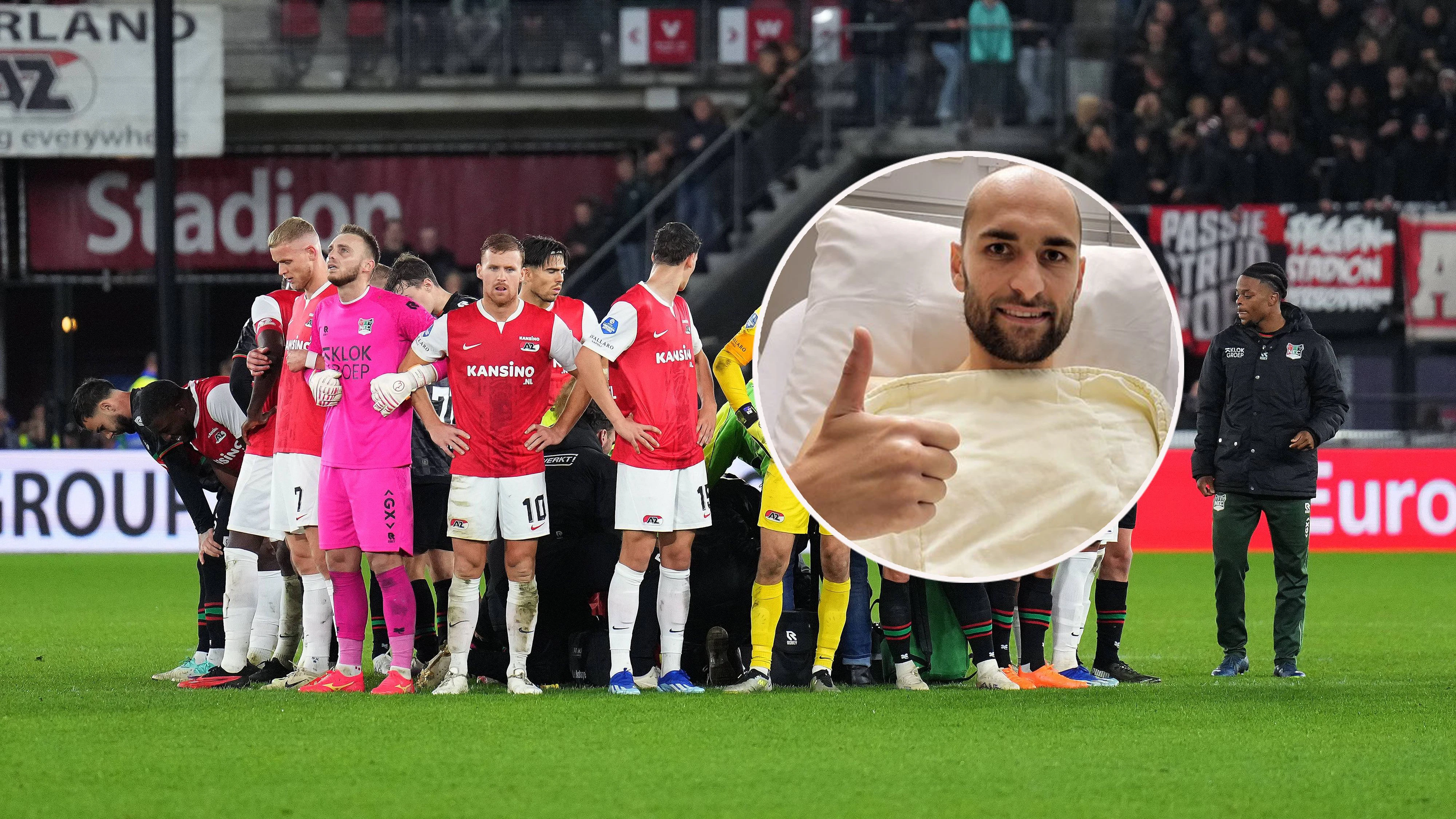 Spieler beider Teams bildeten einen Kreis um Dost – später gab der Stürmer selbst Entwarnung.