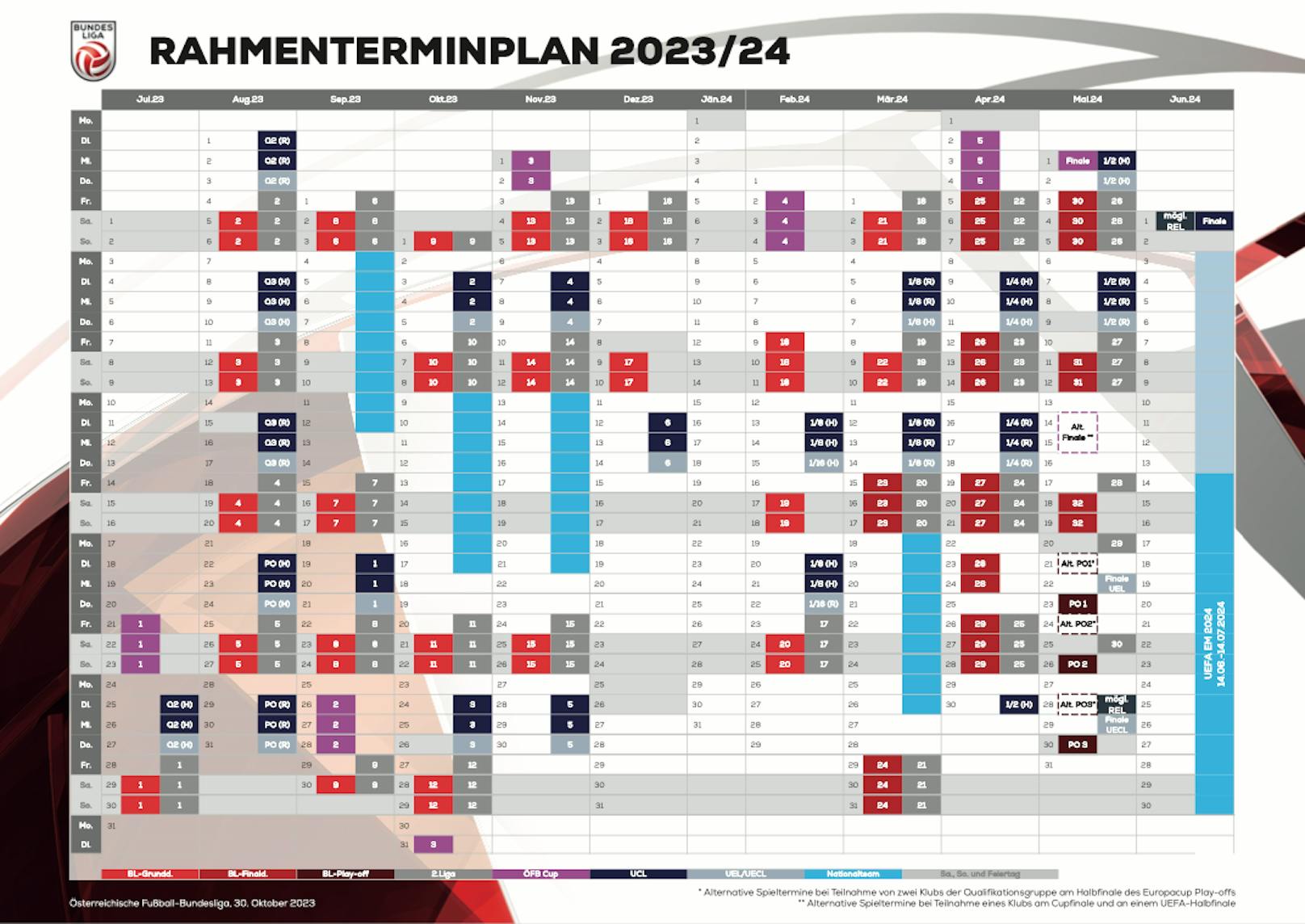 Der neue Spielplan der österreichischen Bundesliga