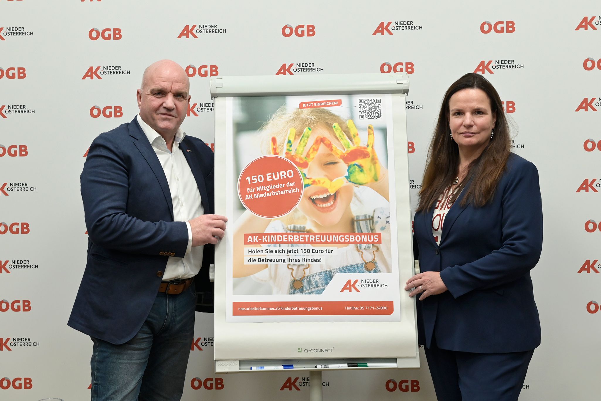 AK Niederösterreich-Präsident und ÖGB Niederösterreich-Vorsitzender Markus Wieser und AK Niederösterreich Direktorin Bettina Heise