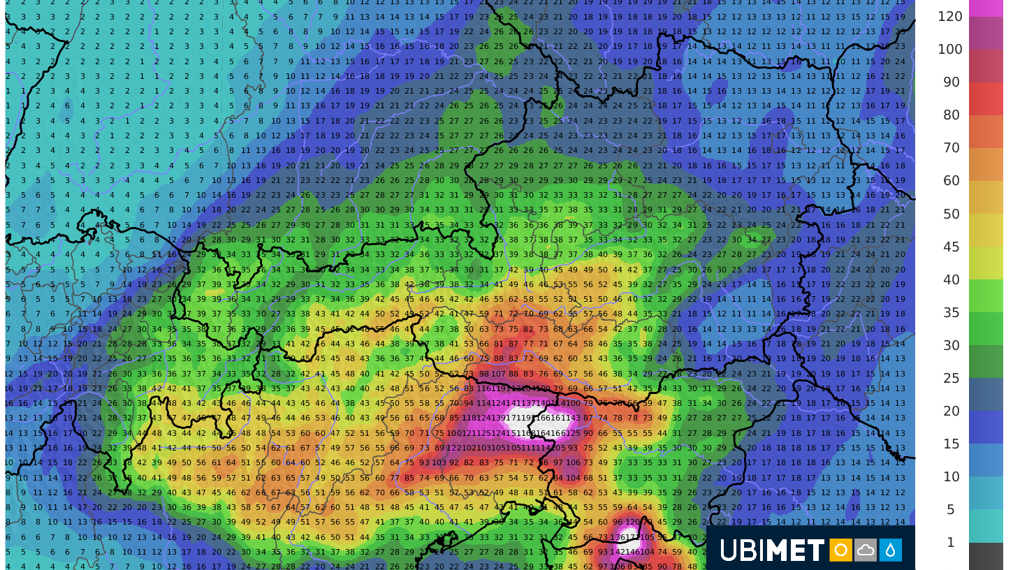 Am Abend breitet sich der Regen auf den gesamten Westen und Südwesten aus, vor allem in Oberkärnten regnet es zunehmend intensiv und gewittrig durchsetzt