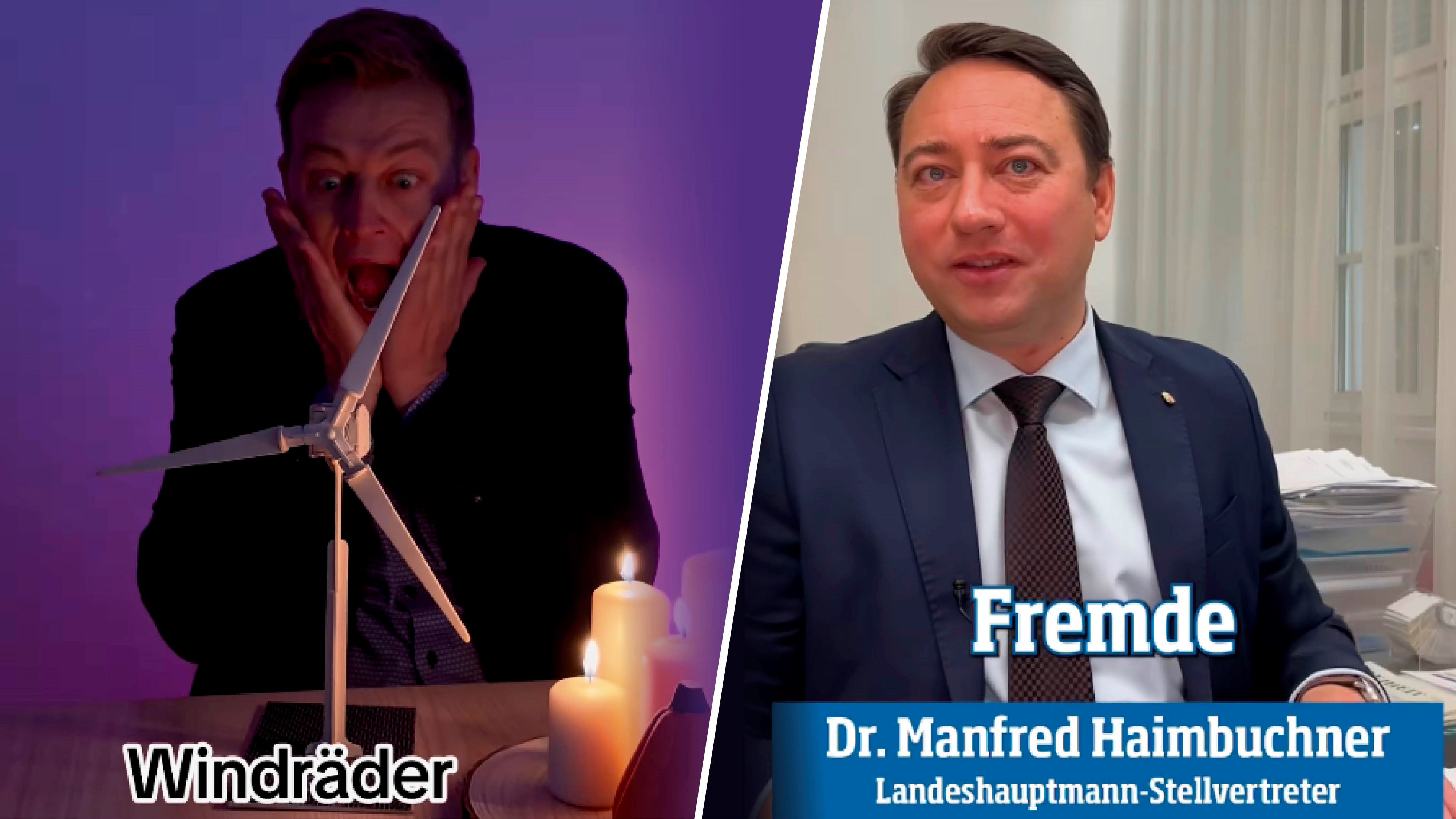 Nehmen Halloween zum Anlass für Satire: Grünen-Chef Kaineder (li.) und FPÖ-Chef Haimbuchner.