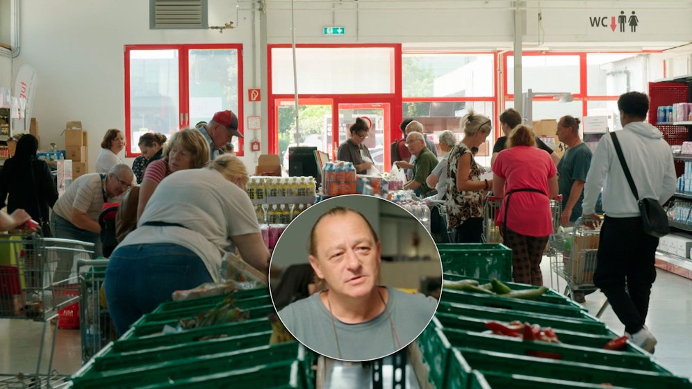 Kunden heimischer Sozialmärkte haben meist schon ein hartes Leben hinter sich, so wie ein 52-Jähriger aus Niederösterreich (Mi.).