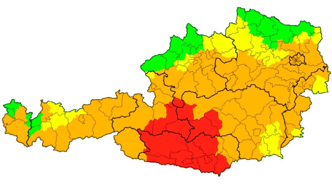 Die aktuellen Unwetterwarnungen für Österreich am 3. November 2023.