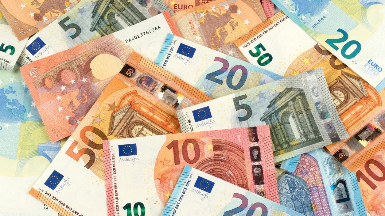 many euro bank note currency finance background