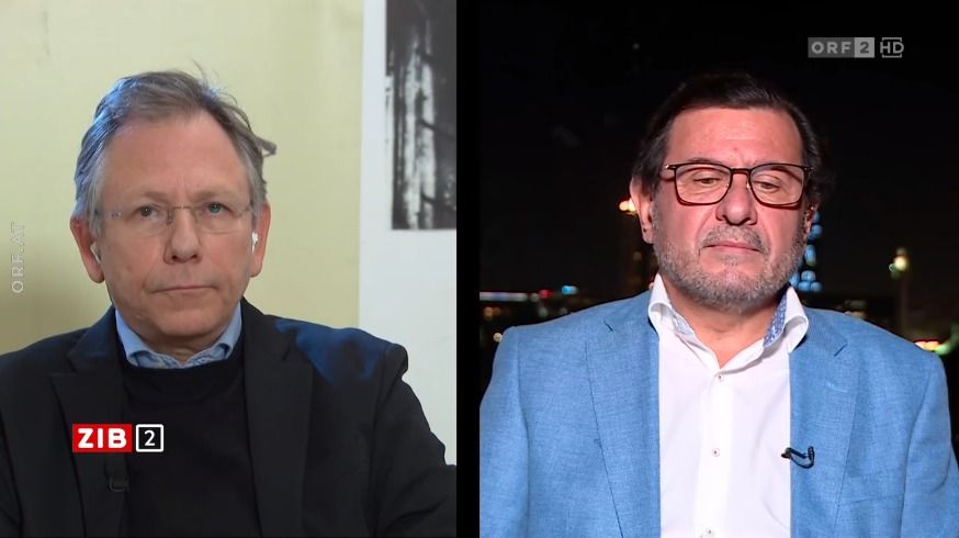 Doron Rabinovici, österreichisch-israelischer Schriftsteller, und Salah Abdel Shafi, palästinensischer Botschafter in Wien, am Montagabend in der ZIB2.
