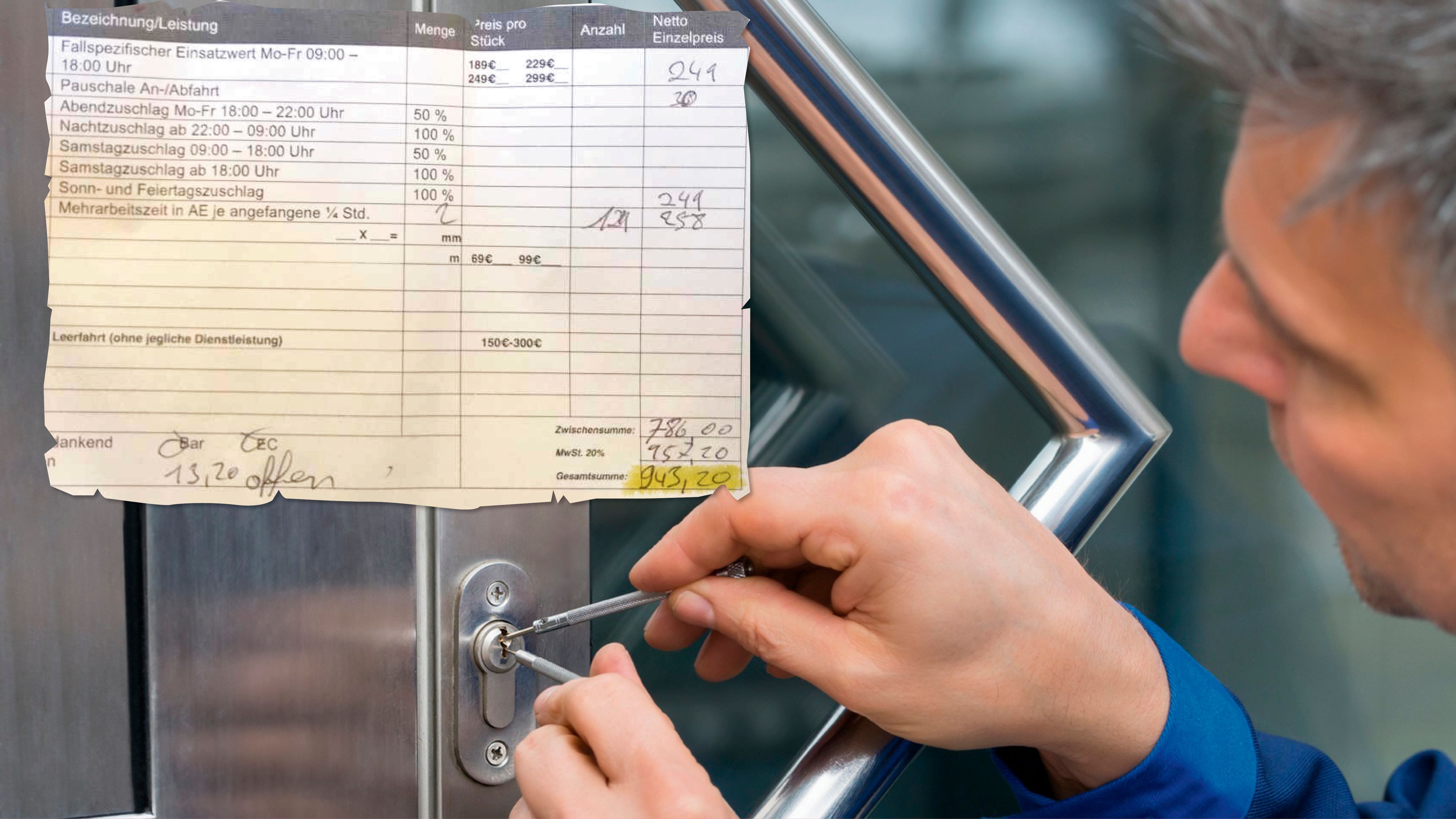 Der Schlüsseldienst verlangte safte 943,20 Euro für ein paar Minuten Arbeit.
