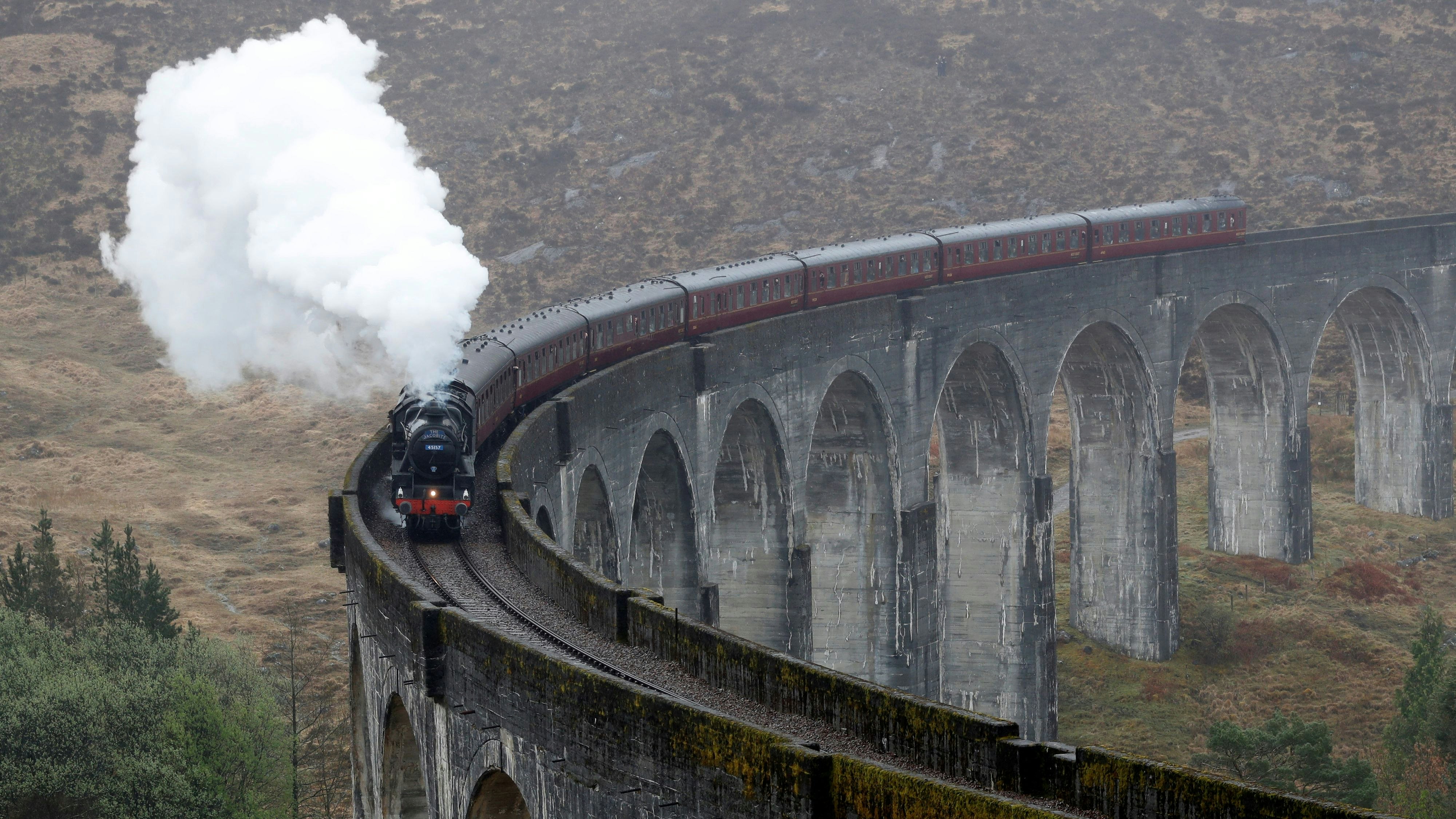 The Jacobite steam train crosses the Glenfinnan Viaduct in Scotland May 4, 2018. REUTERS/Russell Cheyne
