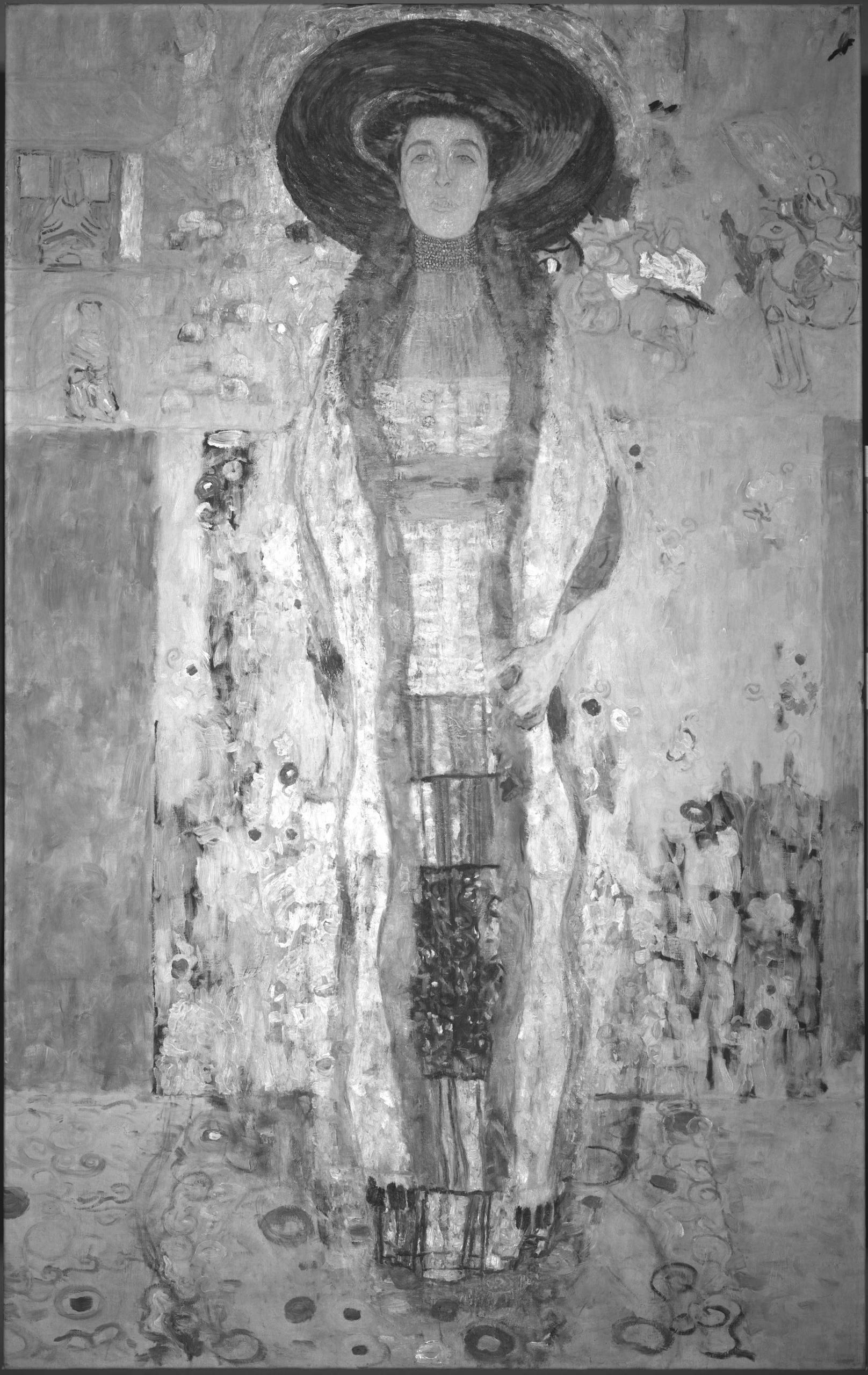 Die Infrarotreflektografie zeigt, wie Klimt die Feinheiten des Bildes umrissen hat.
