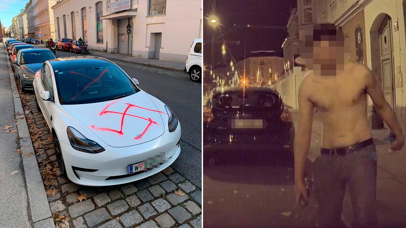 Der Mann wird verdächtigt Fahrzeuge, Häuser und Geschäfte mit roter Farbe beschmiert zu haben.