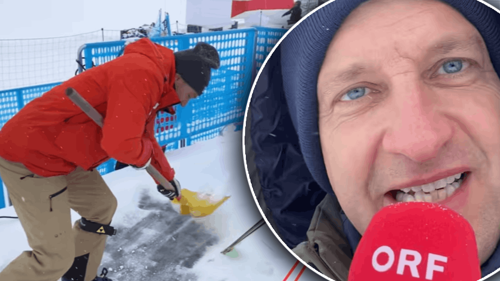 ORF-Star Polzer lässt Experte Knauß Schneeschaufeln