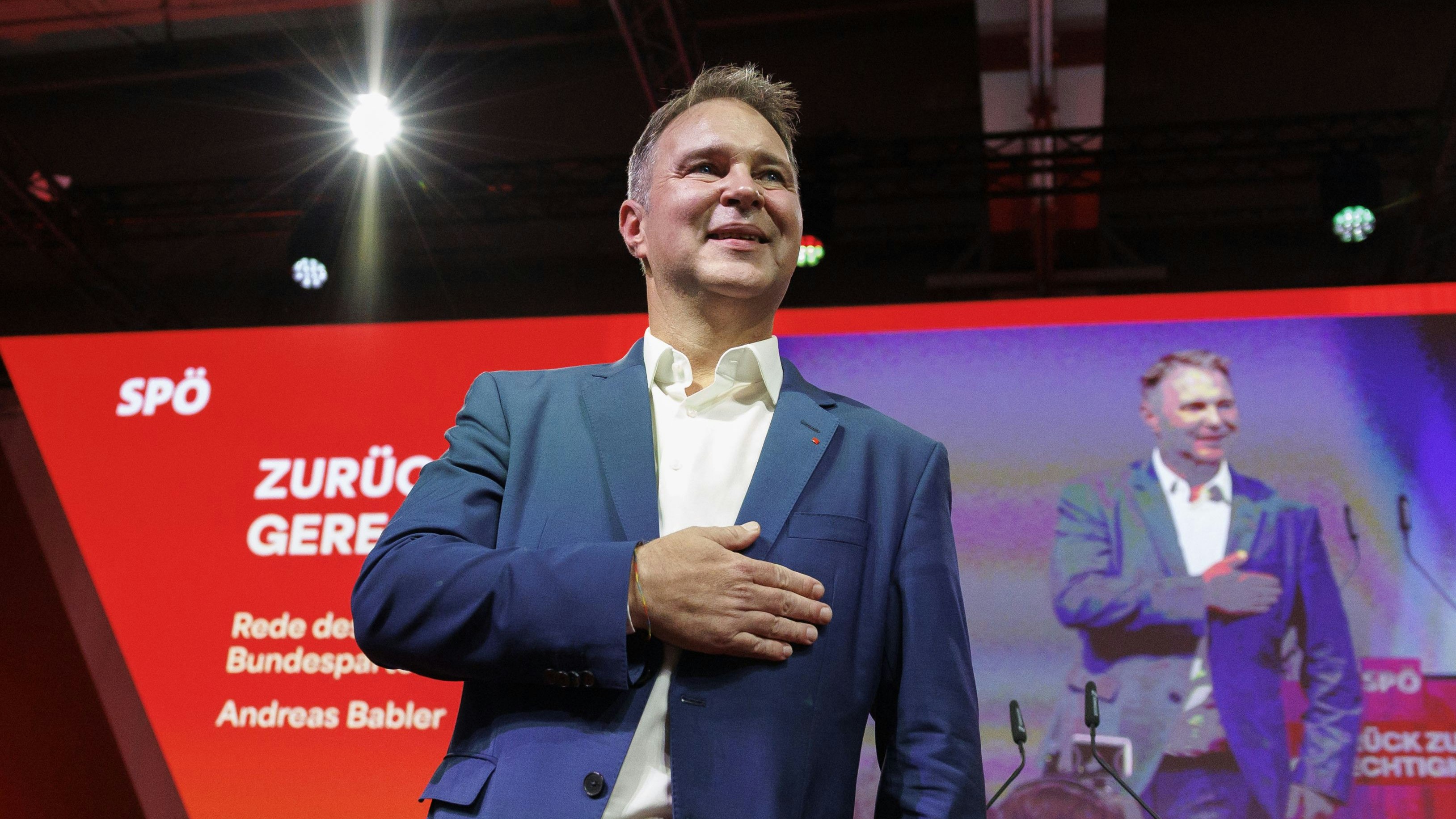 SPÖ-Chef Andreas Babler nach seiner einstündigen Rede am Parteitag in Graz.