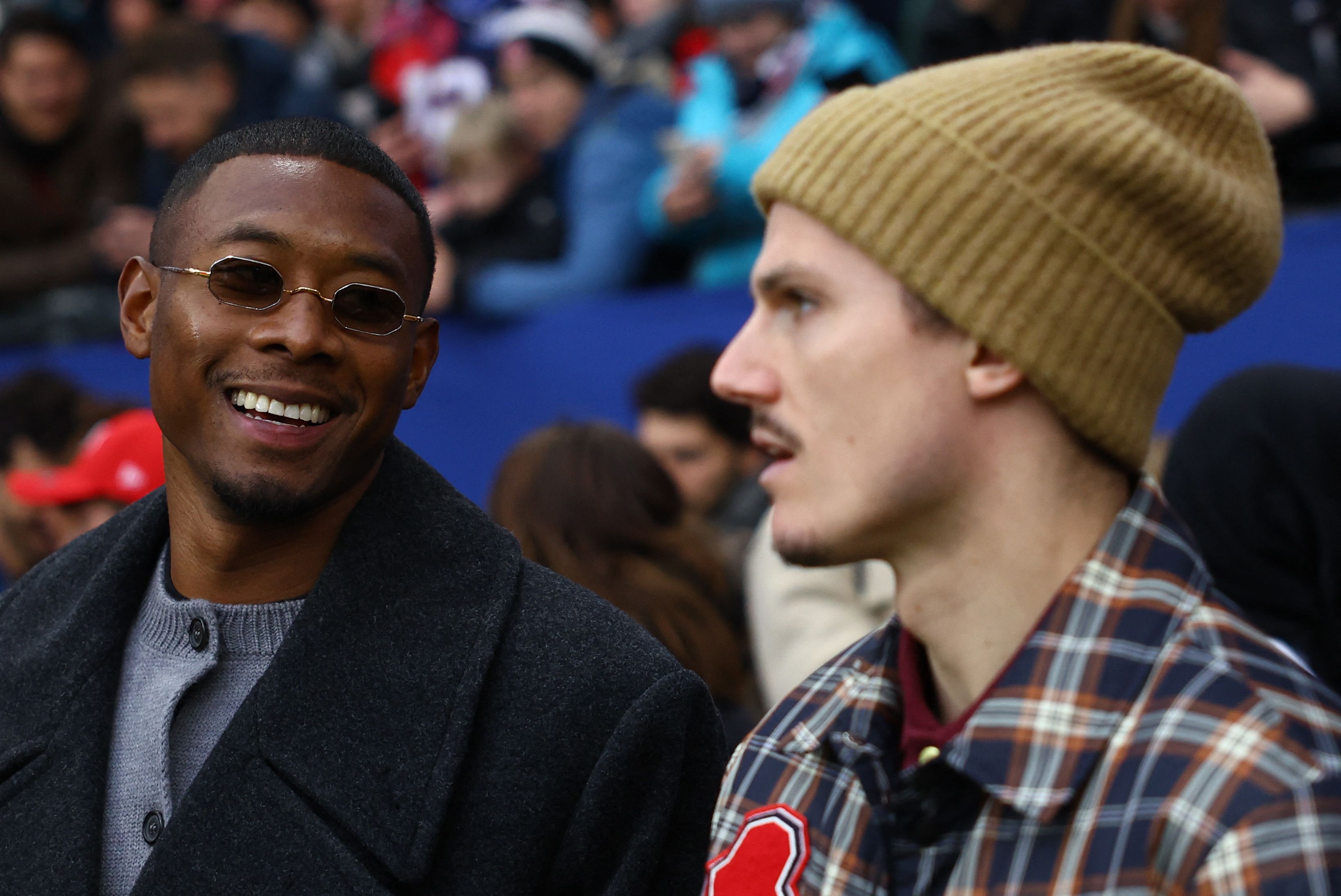 Die ÖFB-Stars David Alaba und Marcel Sabitzer beim NFL-Match in Frankfurt.