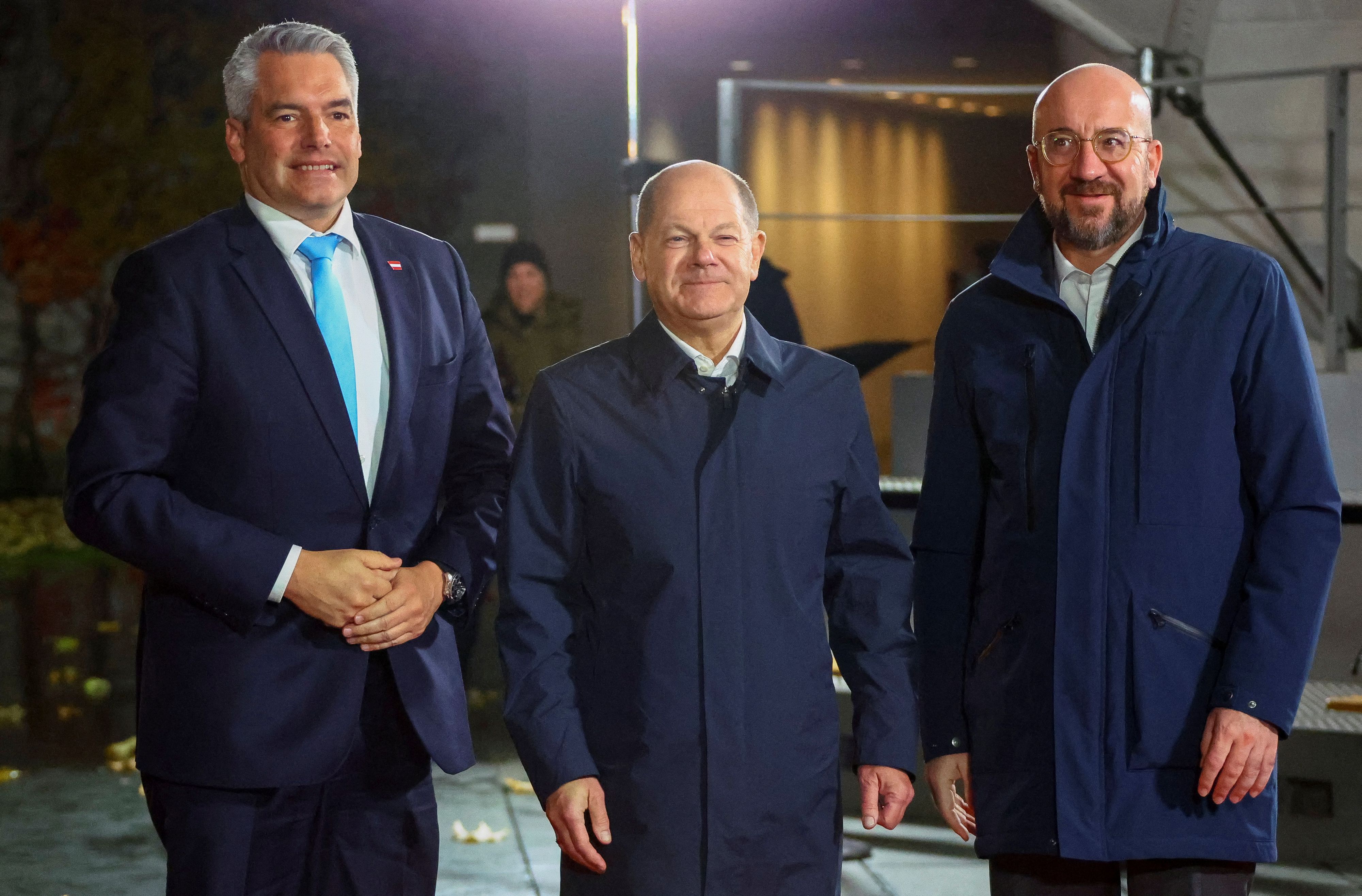 Karl Nehammer mit dem deutschen Bundeskanzler Olaf Scholz und EU-Ratspräsidenten Charles Michel.