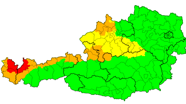 Die Regen-Warnungen von Montagnahmittag bis Mittwochvormittag. 