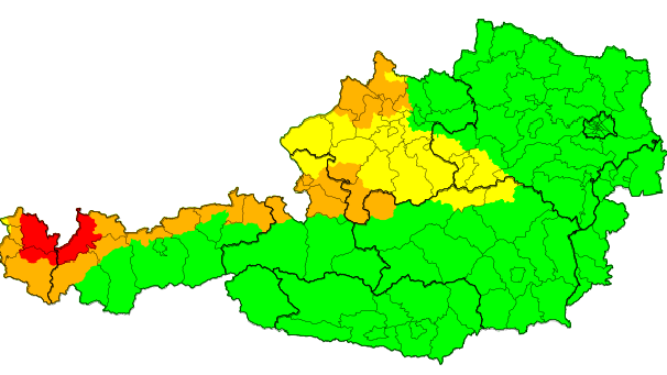 Die Regen-Warnungen von Montagnahmittag bis Mittwochvormittag. 