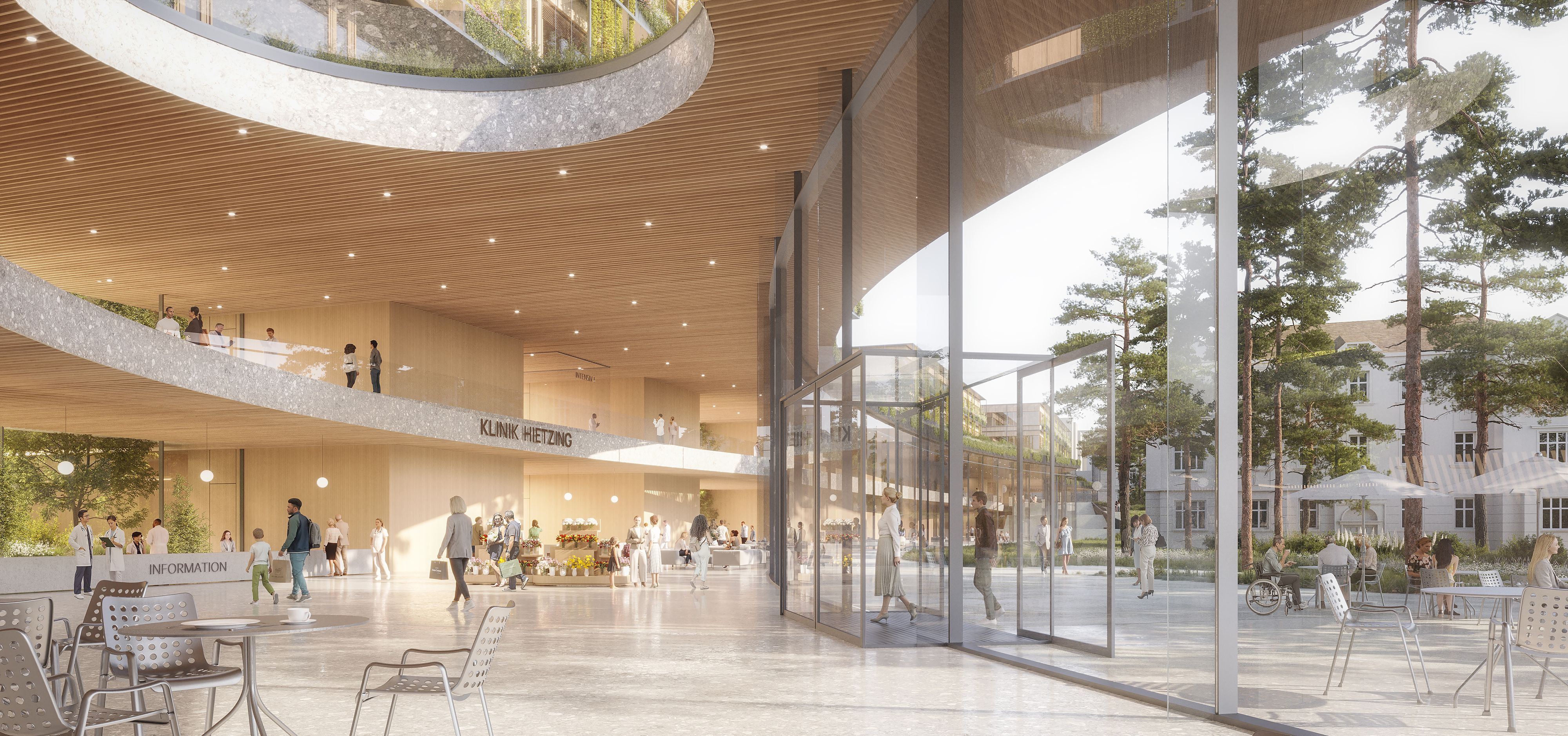 So soll der Eingangsbereich der Klinik Hietzing künftig aussehen - modern, hell und offen.