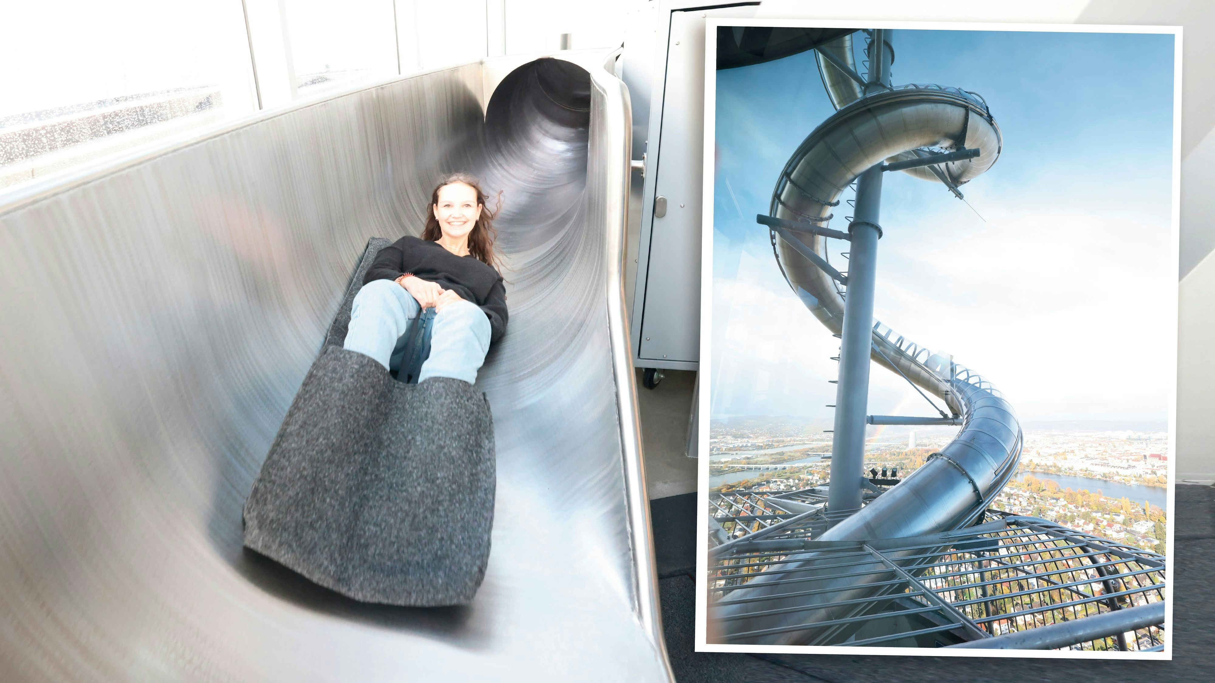 Der Donauturm überzeugt jetzt mit einer neuen Rutsche. "Heute" durfte Probe-Rutschen