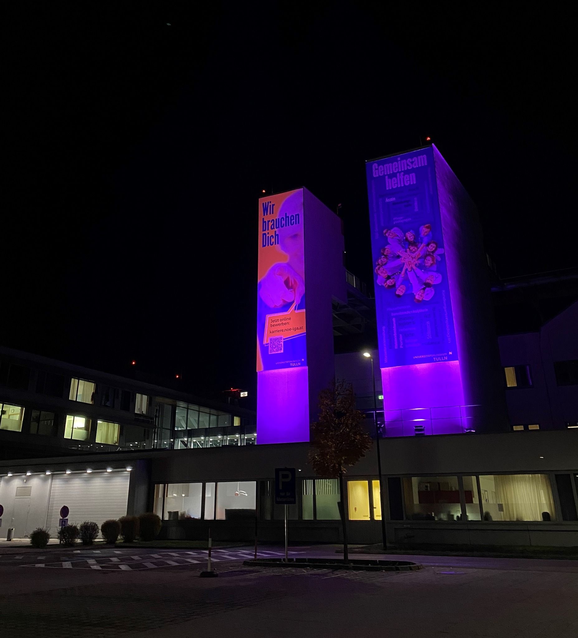 Am Welt-Frühgeborenen-Tag (17.11.) werden Spitäler in lila beleuchtet.