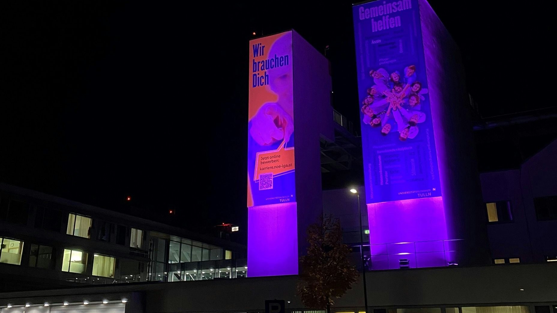 Am Welt-Frühgeborenen-Tag (17.11.) werden Spitäler in lila beleuchtet.