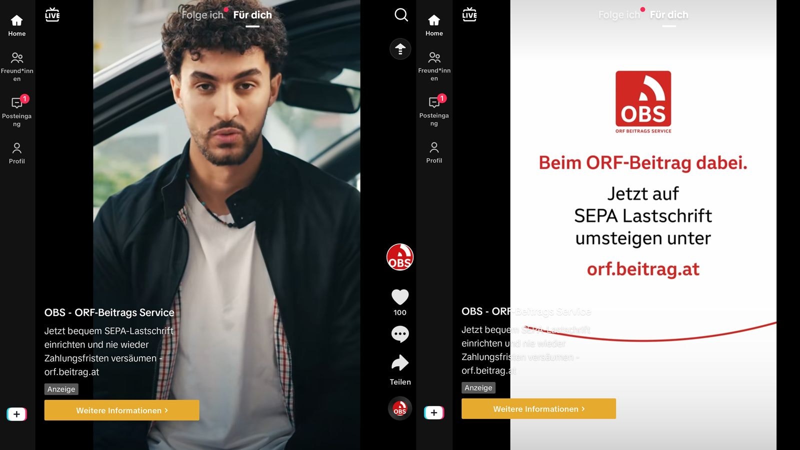 "Jetzt bequem SEPA-Lastschrift einrichten und nie wieder Zahlungsfristen versäumen", wirbt der ORF auf TikTok.
