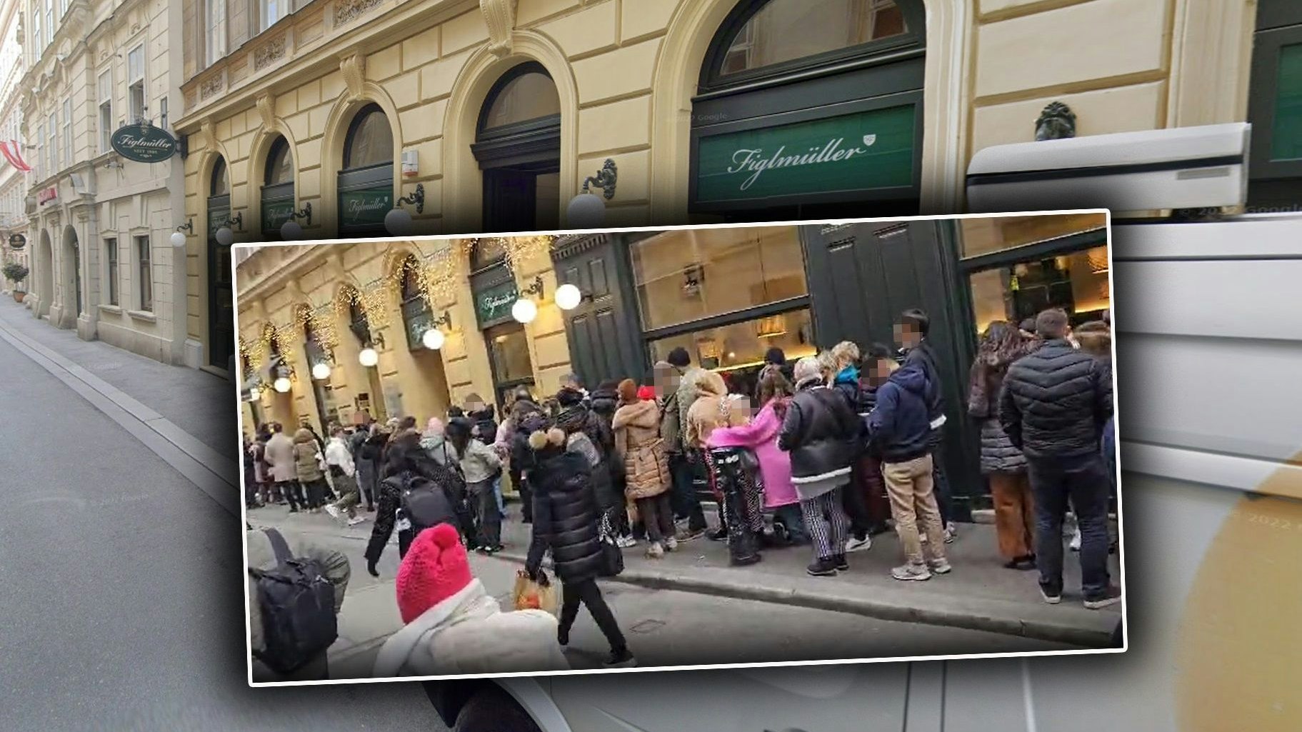 Dutzende von Leuten warteten am Samstag vor einem Wiener Schnitzelhaus. 