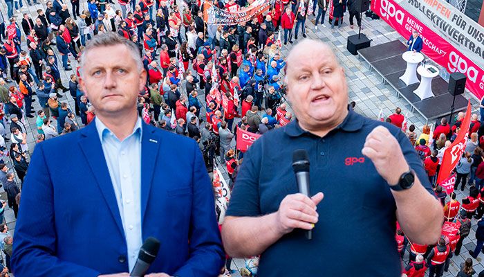 Reinhold Binder (PRO-GE) und Karl Dürtscher (GPA) - die beiden Chefverhandler sind weiter unzufrieden mit dem Angebot der Arbeitergeber.