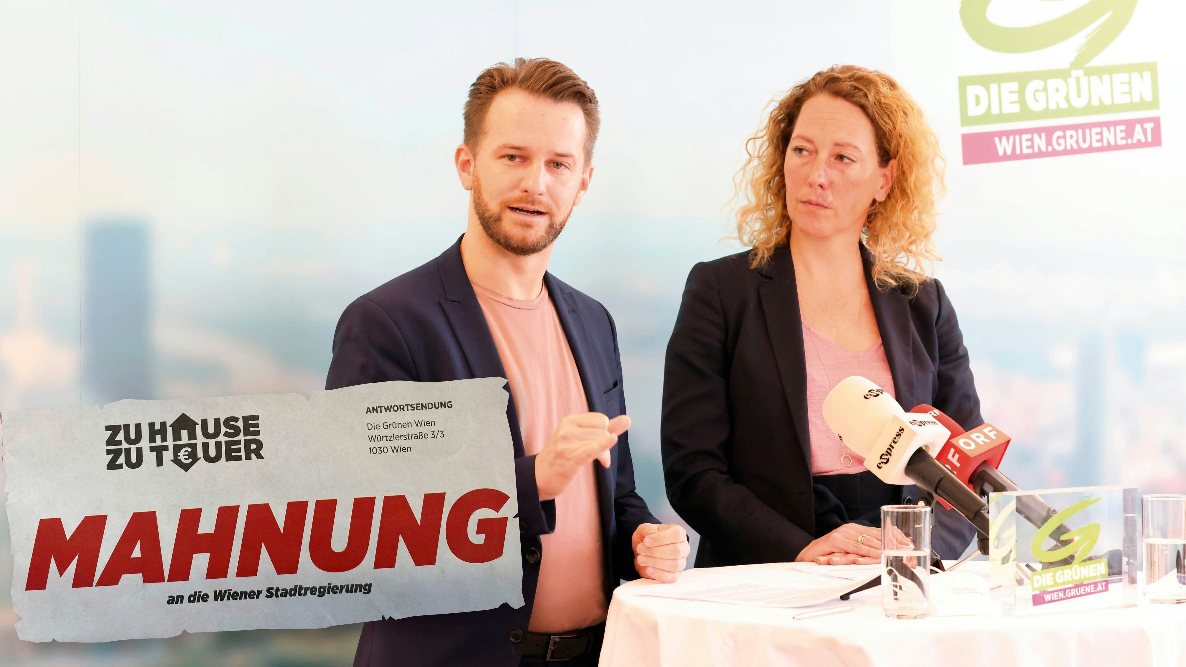 Die Wiener Grünen-Chefs Judith Pühringer und Peter Kraus verschicken "Mahnungen".