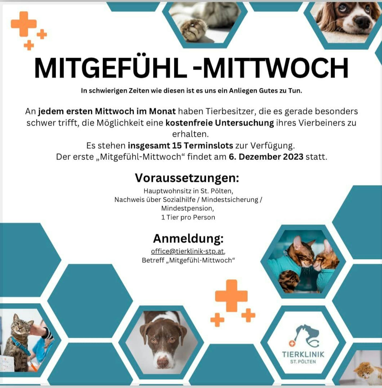 "Mitgefühl-Mittwoch" - eine neue Aktion in der Tierklinik St. Pölten.