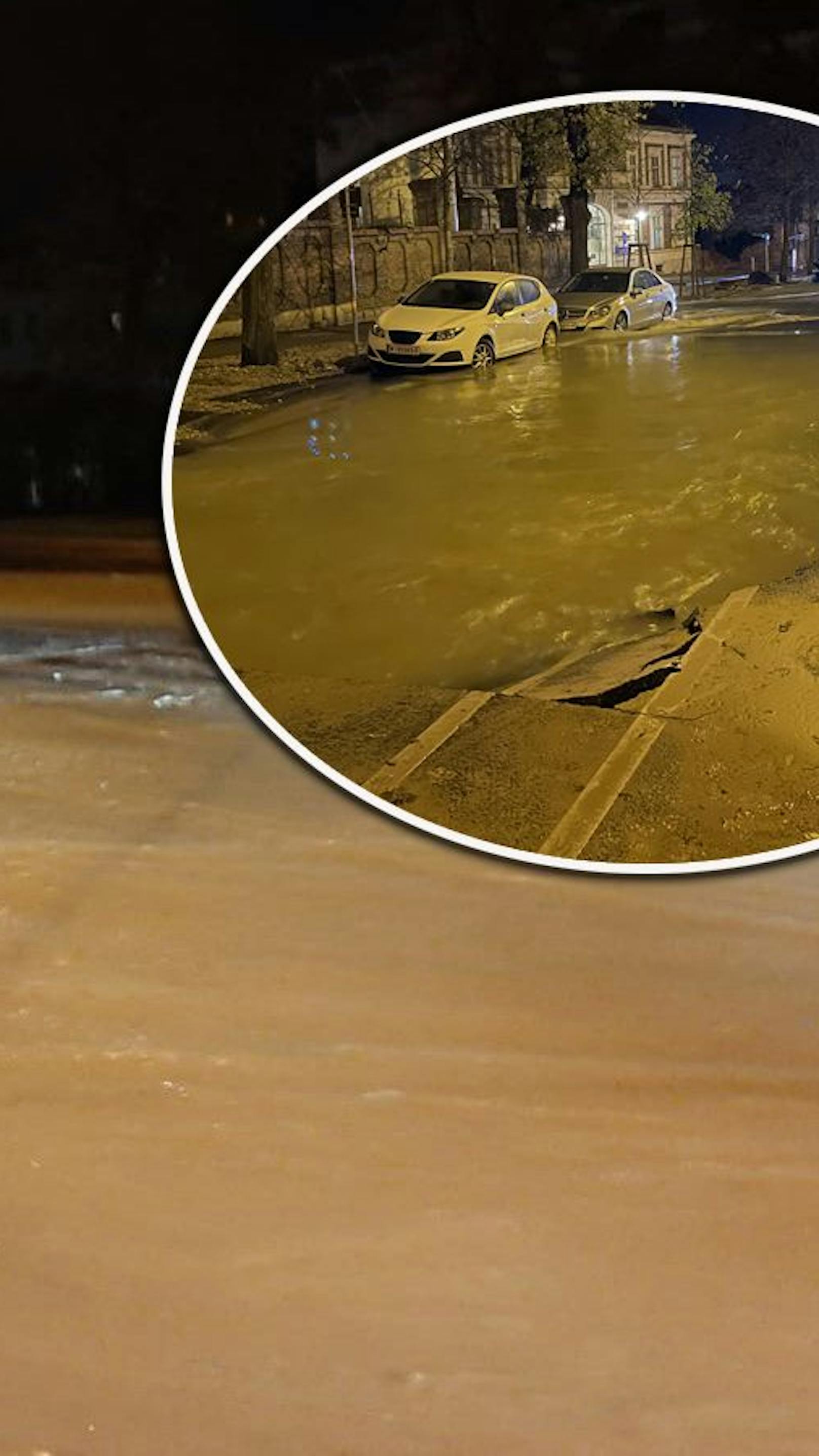 Alles unter Wasser – Rohrbruch flutet Wiener Straßen