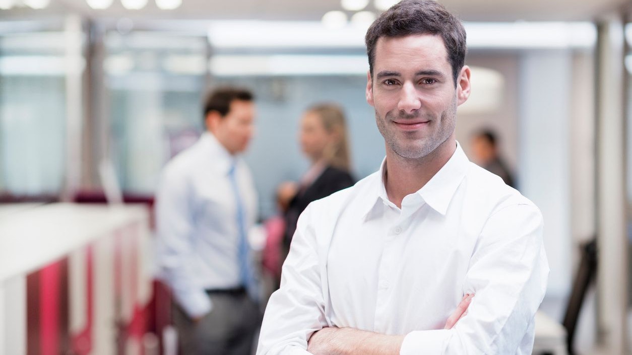 Woman man smiling business team desk