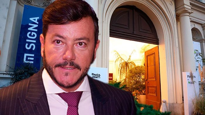 Finanzjongleur René Benkos Signa-Imperium zerbröselt. Im Hintergrund der Eingang zur Firmenzentrale in Wien.