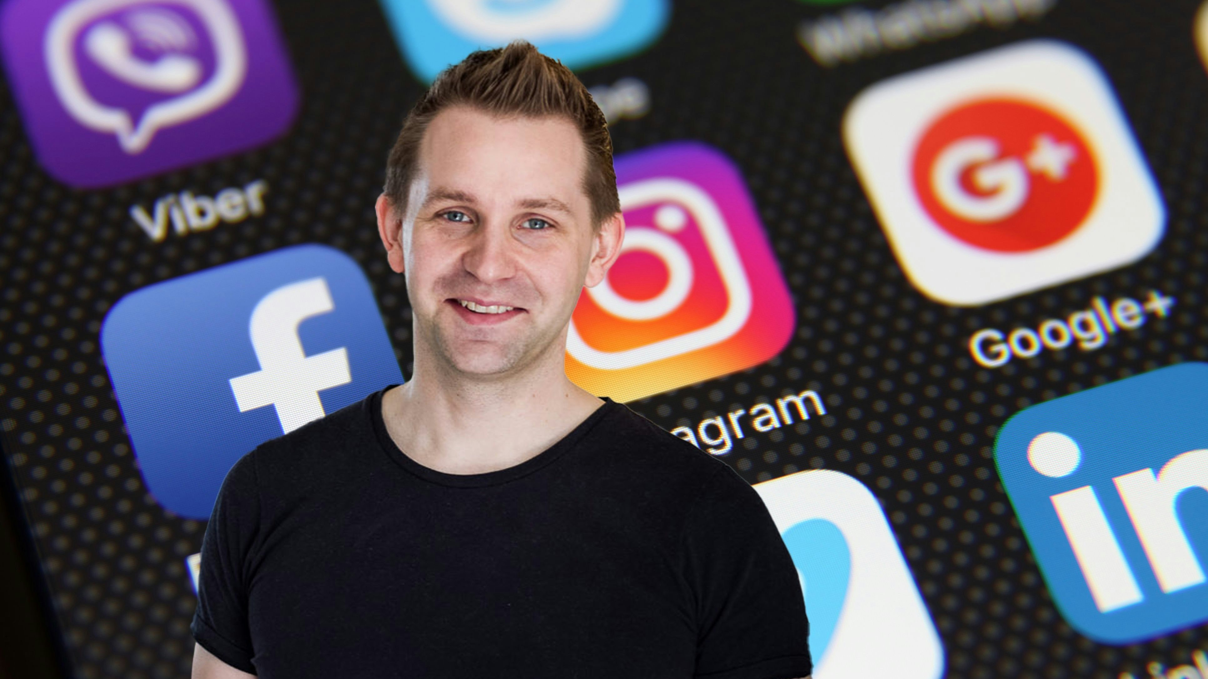 Berlin, Germany - 05 21 2016:  Apple iPhone 6s screen with social media applications Facebook, Instagram, Twitter, Google, Youtube, Vimeo, LinkedIn, Pinterest, WhatsApp etc.