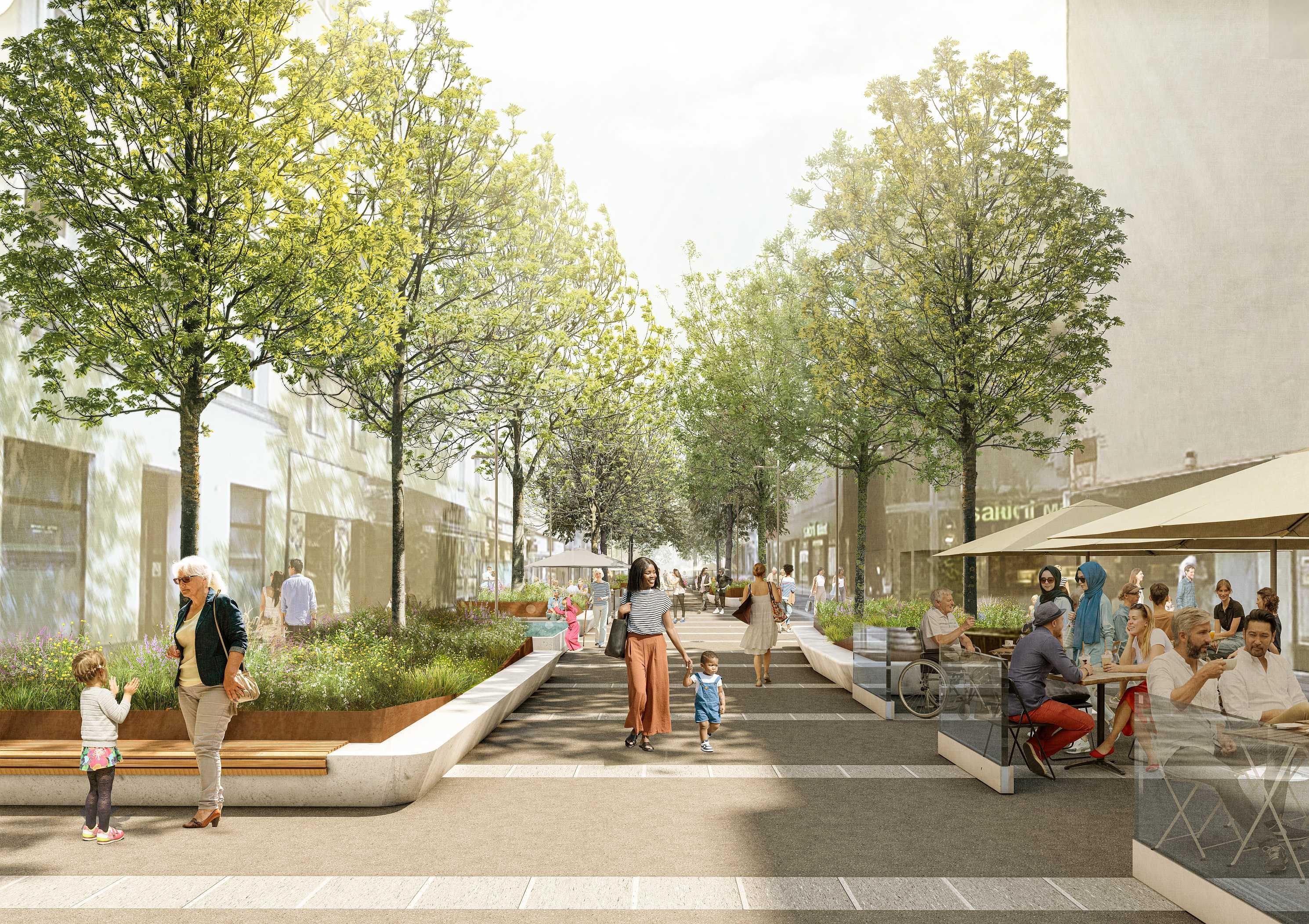 2.500 Quadratmeter zusätzliches Grün soll bald die Favoritenstraße zieren: So wird die Fußgängerzone künftig aussehen. 