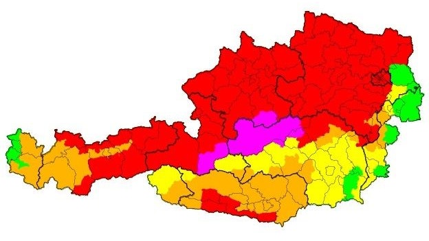 Die aktuelle Wetterwarnung für Österreich. 