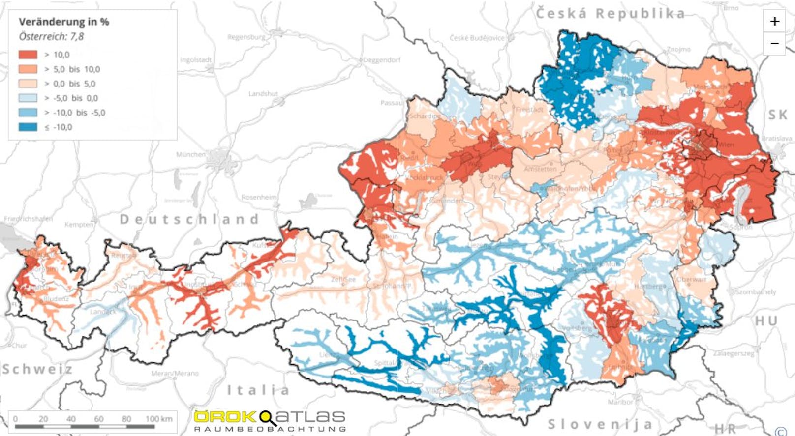 ÖROK-Regionalprognose: Bevölkerungsveränderung 1.1.2021 bis 1.1.2050: Gesamtbevölkerung