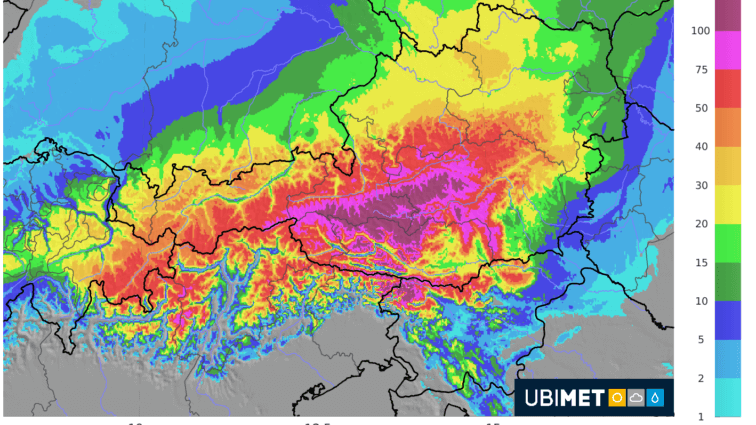 Schneeprognose von Freitag- bis Samstagabend.