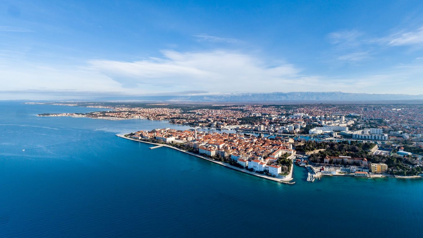 Beautiful drone panorama of Zadar old town, Croatia