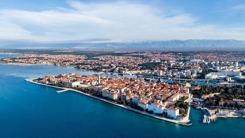 Beautiful drone panorama of Zadar old town, Croatia