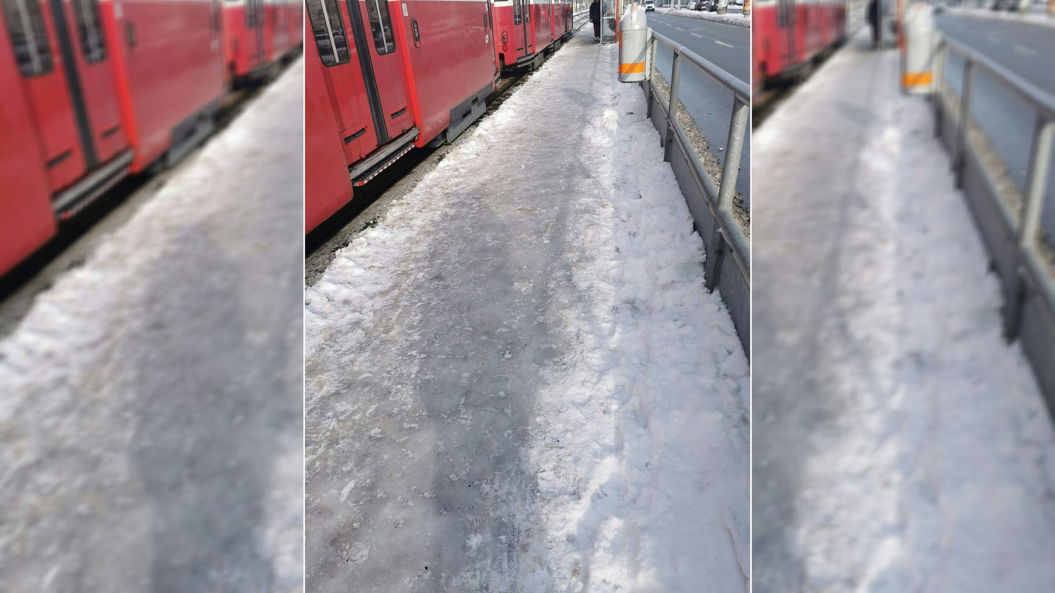 Rutschgefahr! Wiener Bim-Station mutiert zu Eislaufbahn