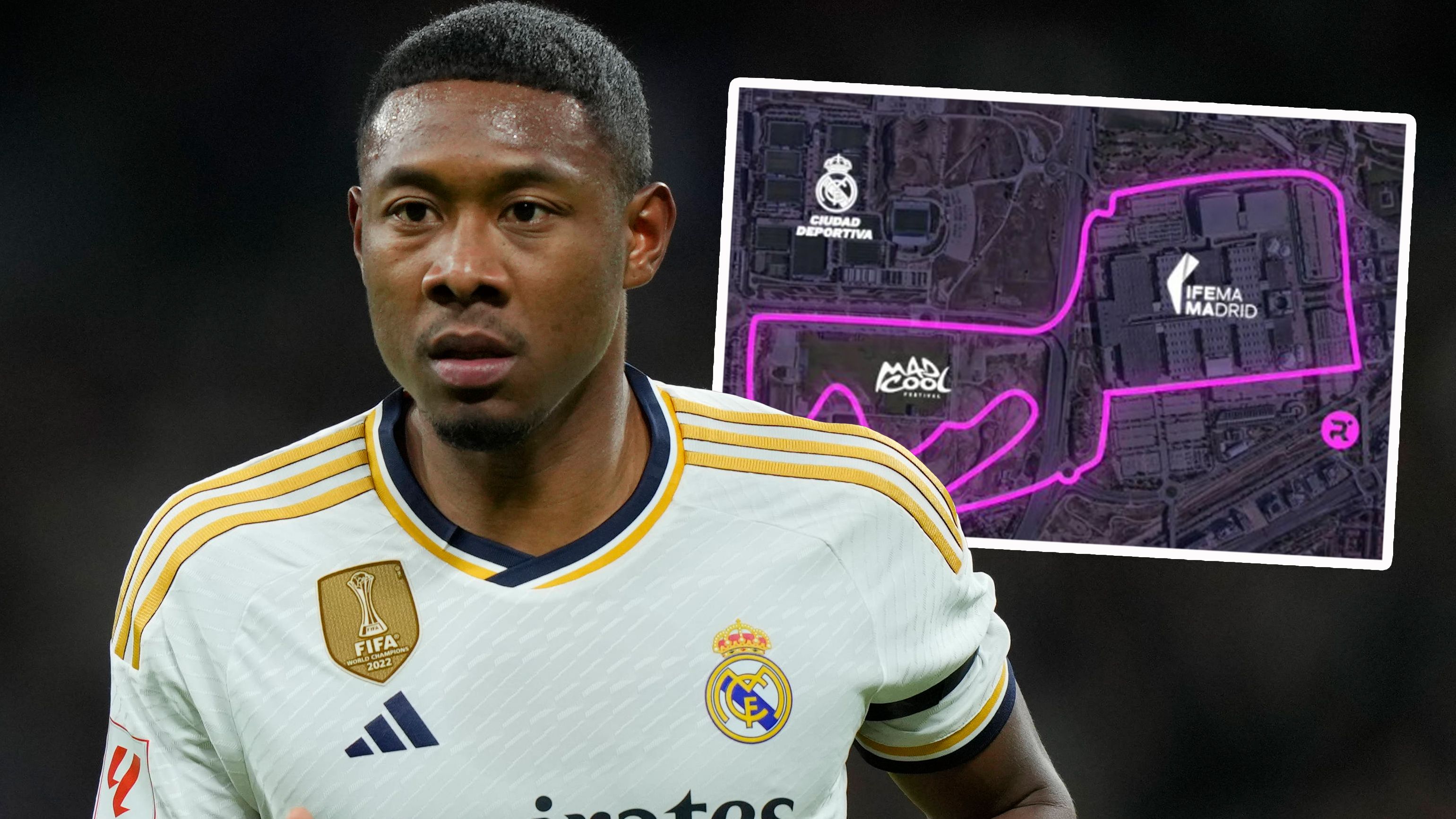 David Alaba trainiert mit Real neben der Formel-1-Strecke.