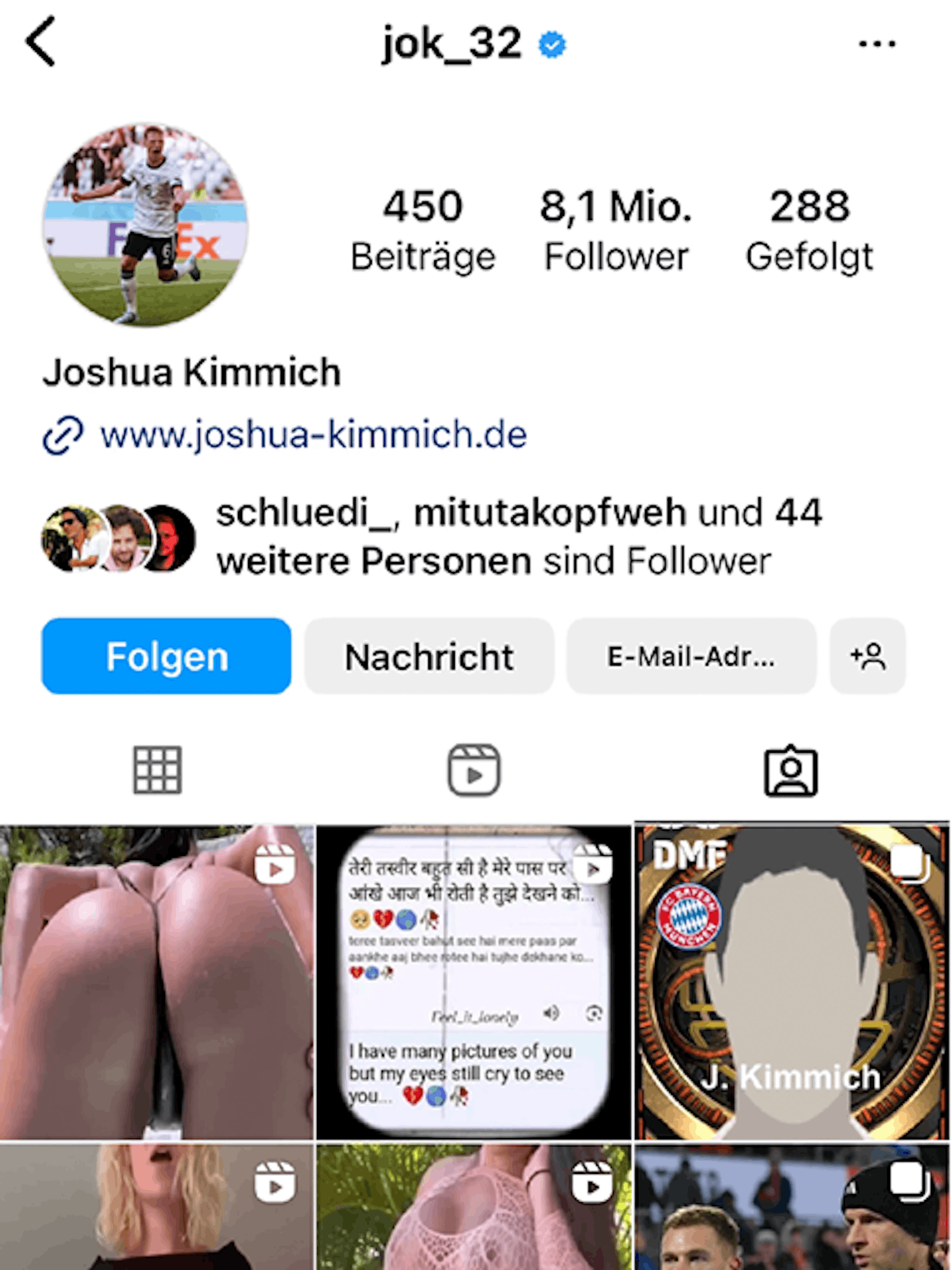 Auch das Profil von Mittelfeldstar Joshua Kimmich war von der Porno-Attacke betroffen.